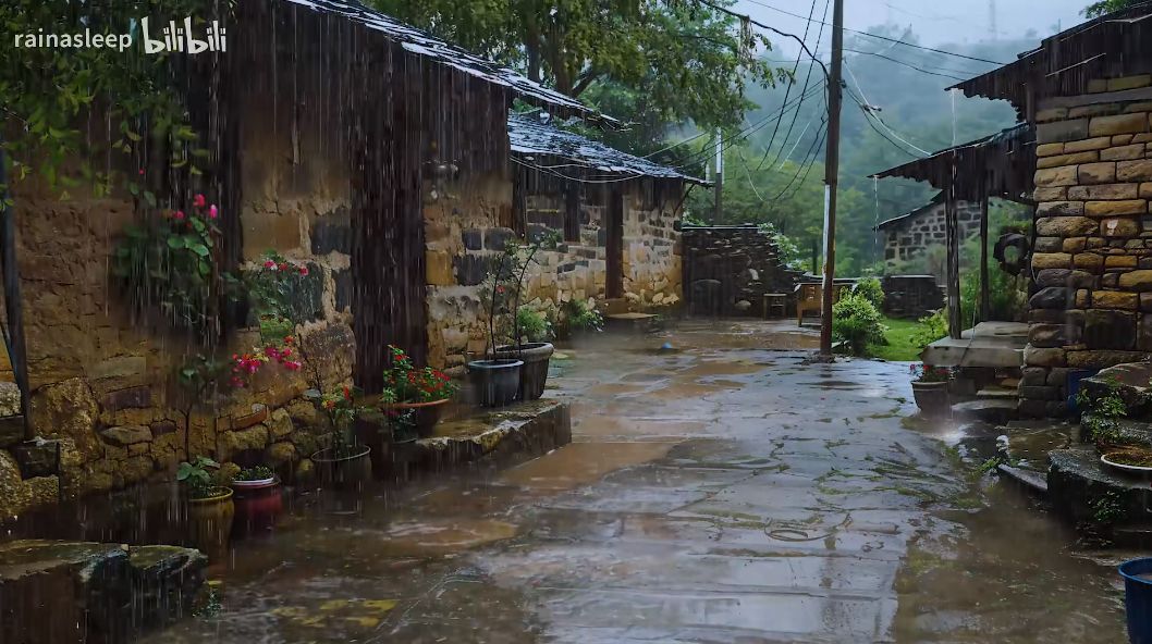 偏远山区的老房子，凉爽的环境伴随着轻柔的雨声，既是助眠良伴，也是学习时的白噪音。